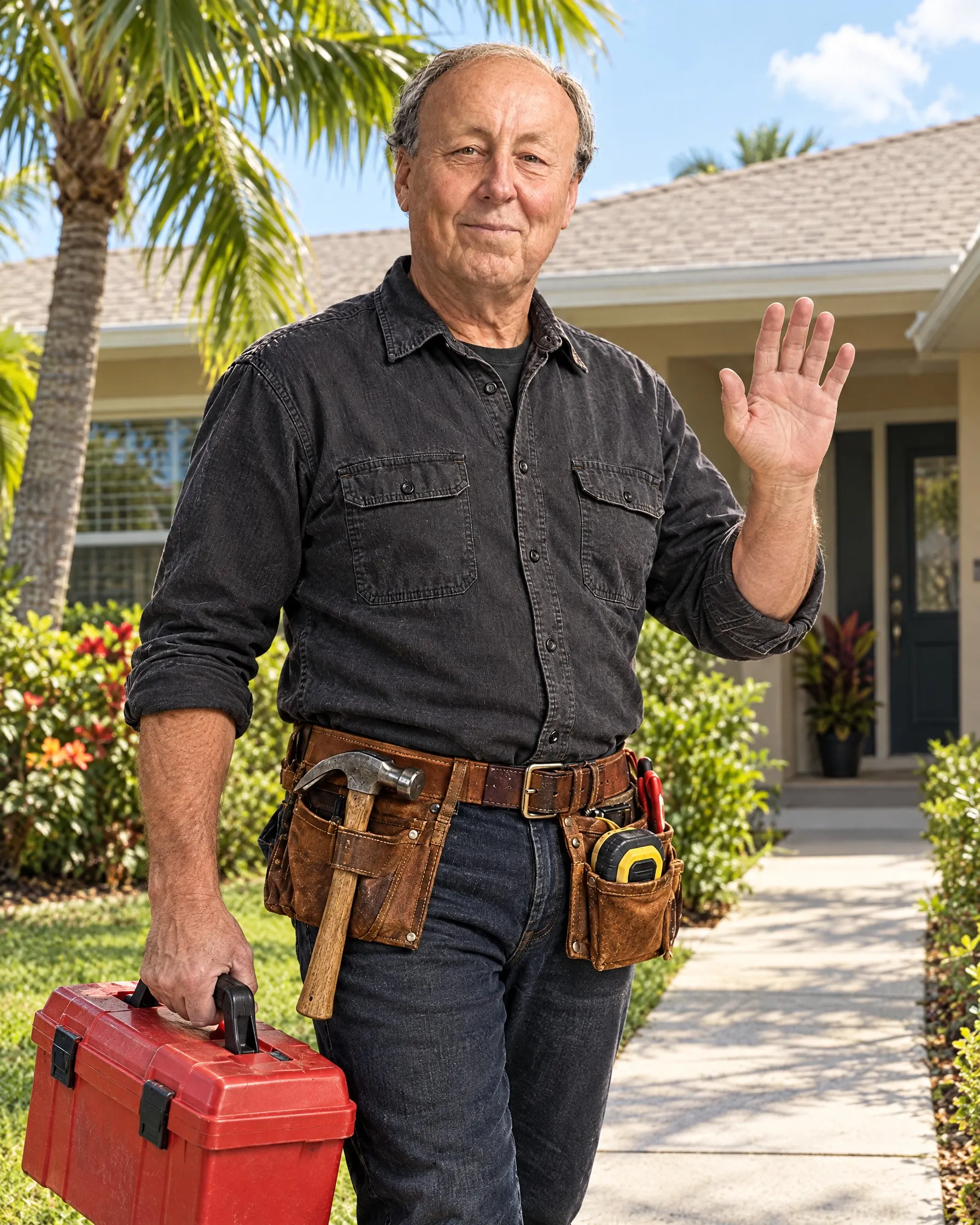 Wayne Fee arriving at a Florida home with his toolbox