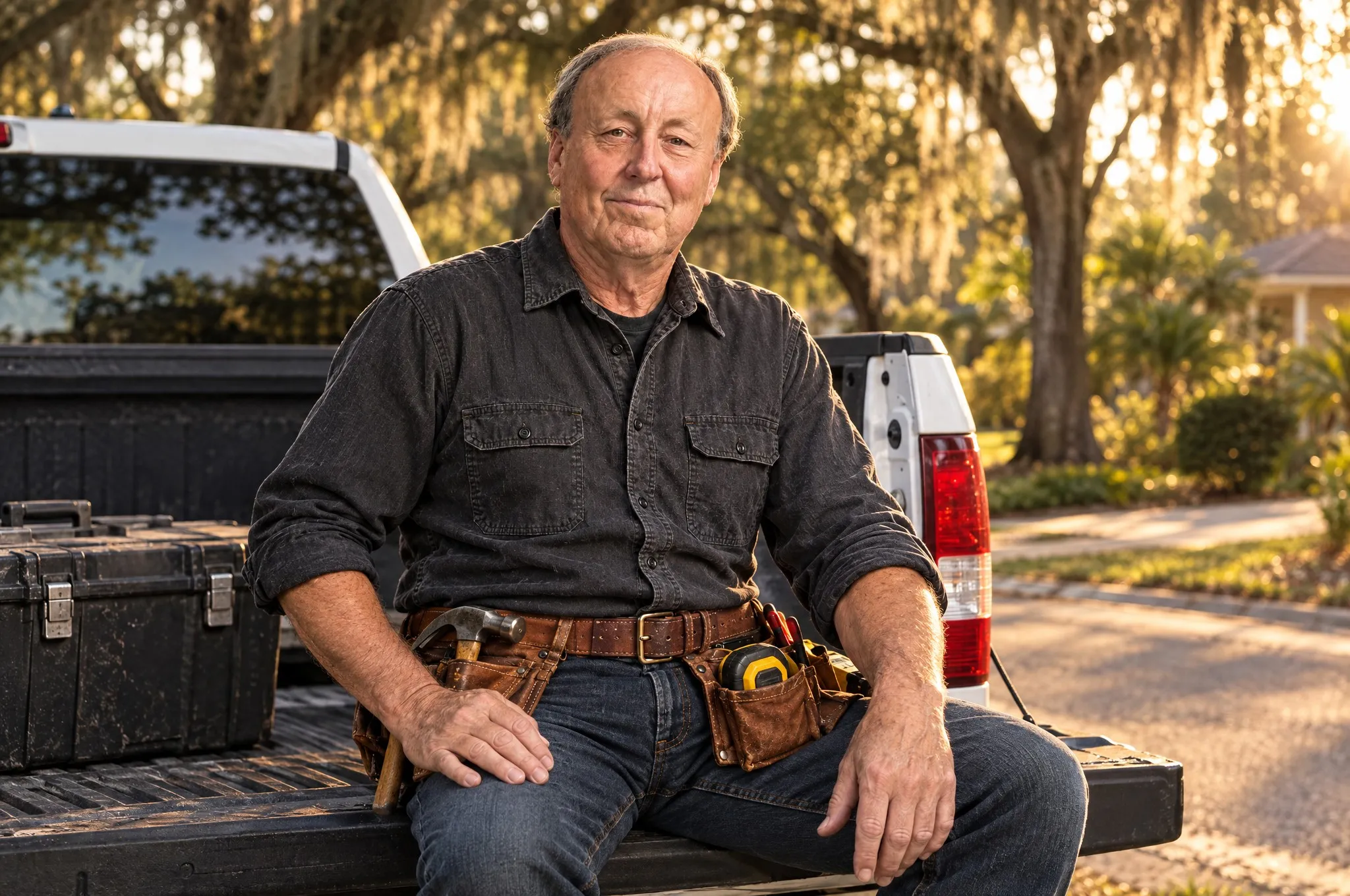 Wayne Fee on the tailgate of his truck